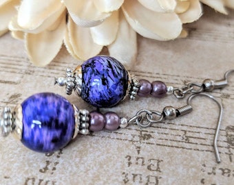 Sterling Silver Purple Earrings Dangle, Pearl Jewelry Chakra Earrings, Metaphysical Jewelry Gift for Her, Whimsigoth Earrings, Cute Earrings