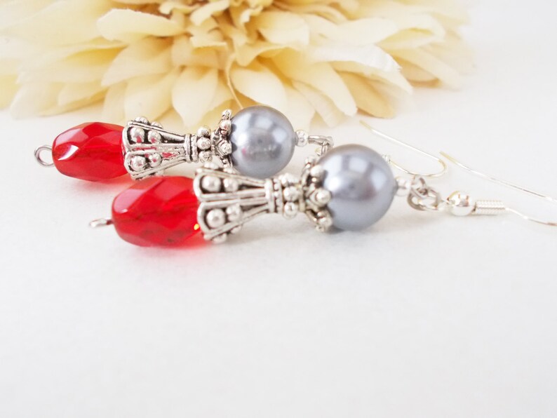 Sterling Silver Red Earrings Dangle, June Birthstone Jewelry Gift for Wife, Valentines Day Gift for Women, Pewter Earrings, Artisan Jewelry image 5