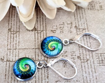 Sterling Silver Fibonacci Spiral Earrings, Sacred Spirals Nickel Free Earrings Dangle, Ocean Jewelry for Women, Unique Gifts for Sisters