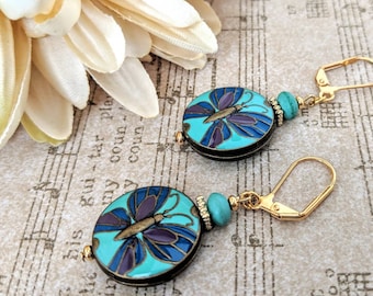 Turquoise Earrings Blue Butterfly Jewelry, Birthday Gifts for Wife, Boho Beaded Dangle Clip Earrings, Best Selling Items Handmade Jewelry