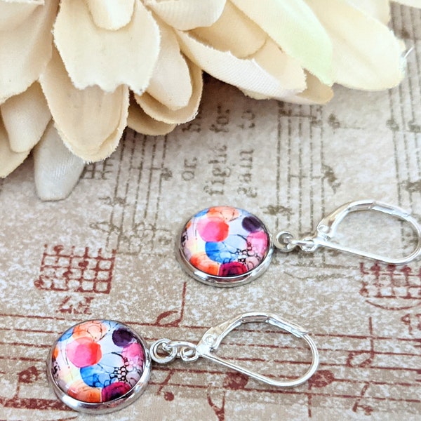 Sterling Silver Colorful Earrings, Hypoallergenic Earrings Dangle, Watercolor Earrings, Art Teacher Gift for Women, Artists Jewelry Handmade