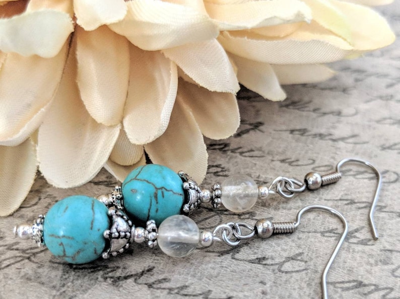 Sterling Silver Turquoise Earrings Dangle, Southwestern Jewelry for Women, Trendy Earrings Silver, Bohemian Earrings, Birthday Gift for Wife image 4