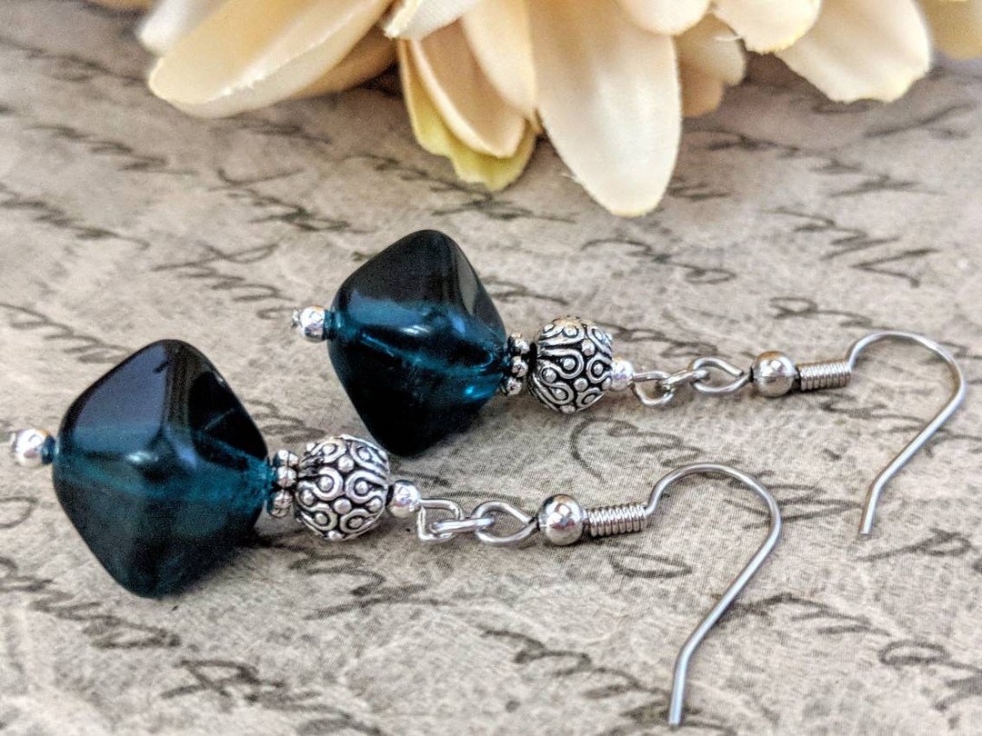 Boucles D'oreilles Clous En Argent Sterling Plaqué Or - Pierre Bleu Sarcelle 8mm, Neuf Sans Emballage