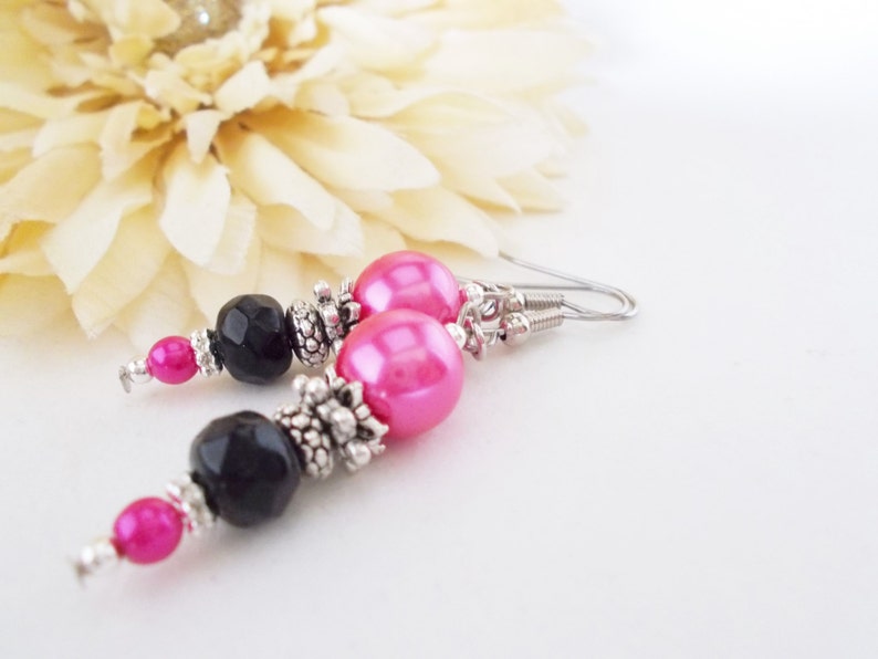 Sterling Silver Hot Pink Earrings Dangle, Hypoallergenic, Pearl Earrings Bridesmaids Gift for Her, Fuchsia Earrings, Barbiecore Jewelry image 6