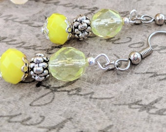 Sterling Silver Yellow Earrings, Hypoallergenic Earrings Dangle, Crystal Jewelry Pewter Earrings, Bridesmaids Gift for Her, Artisan Earrings