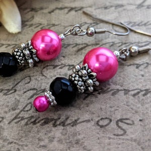 Sterling Silver Hot Pink Earrings Dangle, Hypoallergenic, Pearl Earrings Bridesmaids Gift for Her, Fuchsia Earrings, Barbiecore Jewelry image 3