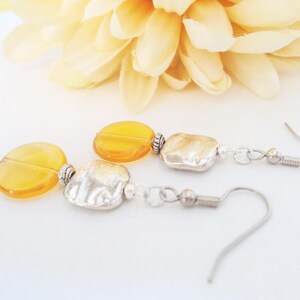 Sterling Silver Amber Earrings Dangle, Pewter Earrings, Honeycore, Hypoallergenic, Artisan Earrings Unique Design, Boho Chic Earrings Gold image 6