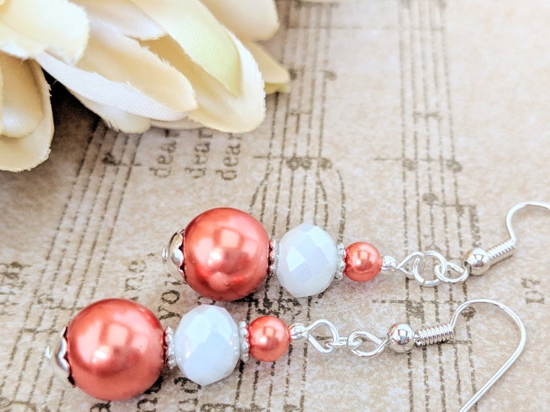 Bridesmaids Jewelry Gift for Her Spring Wedding Jewelry Artisan Coral Pearl Earrings Boho Dangle Earrings Handmade Jewelry Gift for Women