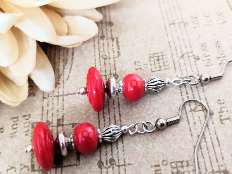 Best Selling Items July Birthday Gifts for Her Sterling Silver Red Bead Earrings Handmade Red Clip On Earrings Simple Boho Earrings