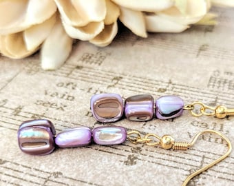 Purple Earrings Gold, Mother of Pearl Jewelry Beach Bridesmaids Gift for Her, Valentines Day Gift for Wife, Ecofriendly Earrings Artisan
