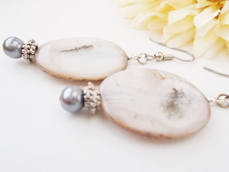 Sterling Silver Mother of Pearl Earrings Dangle, Hypoallergenic, Boho Earrings Handmade, Mothers Day Gift for Mom, Wedding Jewelry for Bride image 8