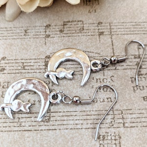 Sterling Silver Cat on the Moon Earrings Dangle, Celestial Jewelry Witchy Gifts for Women, Birthday Gifts for Cat Lovers, Vet Gift for Her image 6