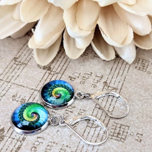 Sterling Silver Fibonacci Spiral Earrings, Sacred Spirals Nickel Free Earrings Dangle, Ocean Jewelry for Women, Unique Gifts for Sisters image 4