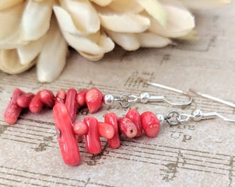 Sterling Silver Red Coral Earrings Dangle, Root Chakra Stone Boho Earrings Handmade Metaphysical Shop Gift for Her, Valentines Gift for Wife