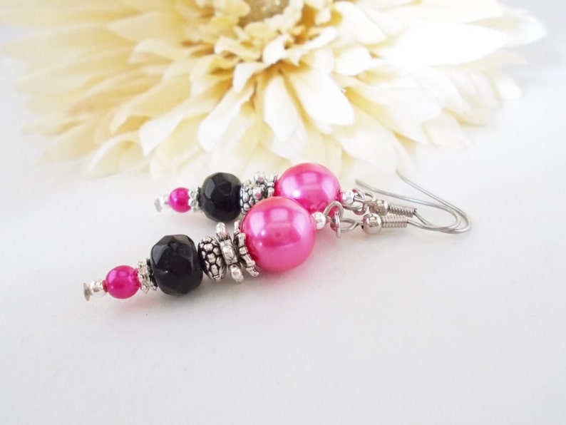 Sterling Silver Hot Pink Earrings Dangle, Hypoallergenic, Pearl Earrings Bridesmaids Gift for Her, Fuchsia Earrings, Barbiecore Jewelry image 5