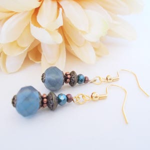 Something Blue for Bride from Sister, Dusty Blue Earrings Dangle, Hypoallergenic, Blue Pearl Earrings Handmade, 7th Anniversary Gift for Her image 4