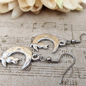 Sterling Silver Cat on the Moon Earrings Dangle, Celestial Jewelry Witchy Gifts for Women, Birthday Gifts for Cat Lovers, Vet Gift for Her image 4