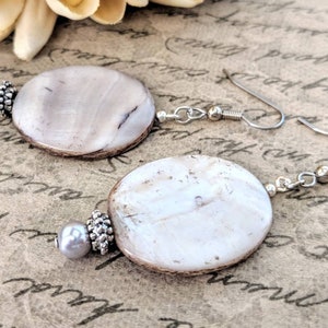 Sterling Silver Mother of Pearl Earrings Dangle, Hypoallergenic, Boho Earrings Handmade, Mothers Day Gift for Mom, Wedding Jewelry for Bride image 4