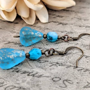 Teardrop Earrings Dangle, Aqua Earrings Bronze, Mothers Day Gift for Wife, Boho Earrings for Women, Ocean Blue Earrings Handmade Jewelry image 5