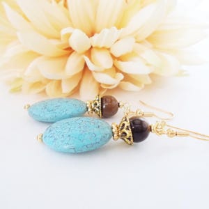 Turquoise Earrings Gold, Boho Dangle Earrings Handmade, Organic Earrings, Chunky Earrings Bohemian, Birthday Gift for Her, Statement Jewelry image 8