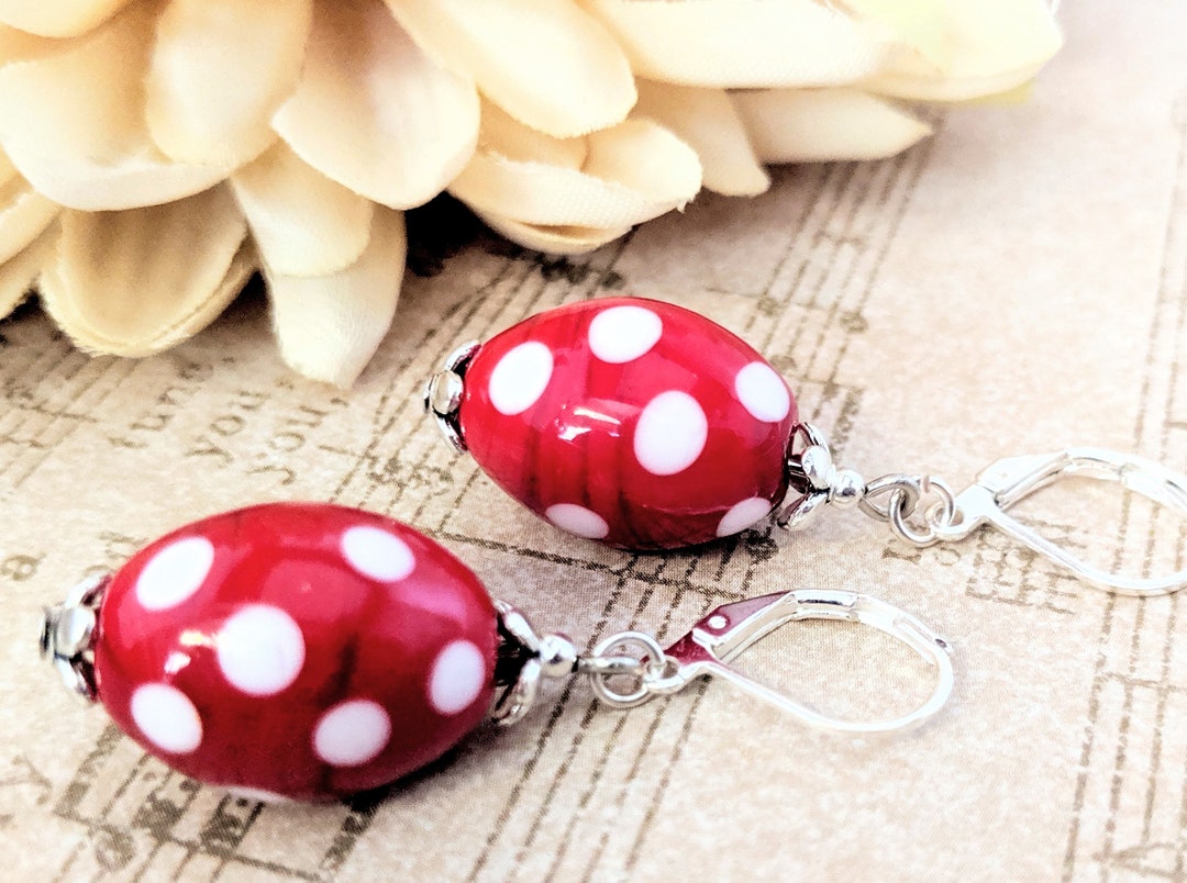 Sterling Silver Red Earrings Dangle, Hypoallergenic, Pin up Girl