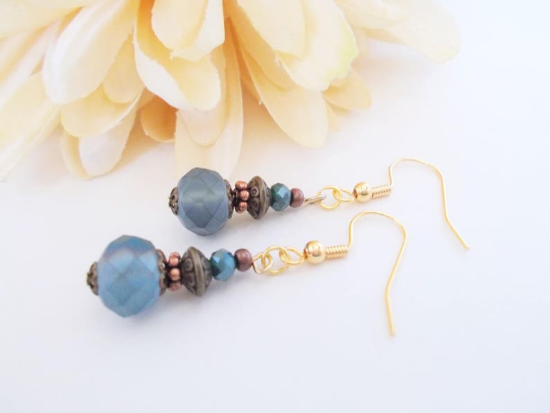 Something Blue for Bride from Sister, Dusty Blue Earrings Dangle, Hypoallergenic, Blue Pearl Earrings Handmade, 7th Anniversary Gift for Her image 1