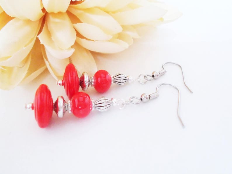 Best Selling Items July Birthday Gifts for Her Sterling Silver Red Bead Earrings Handmade Red Clip On Earrings Simple Boho Earrings