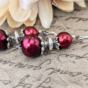 Ruby Red Pearl Earrings Bridesmaids Gift, Fall Wedding Jewelry Sterling Silver, Clip On Earrings Dangle, Boho Bridal Earrings Autumn Jewelry image 2