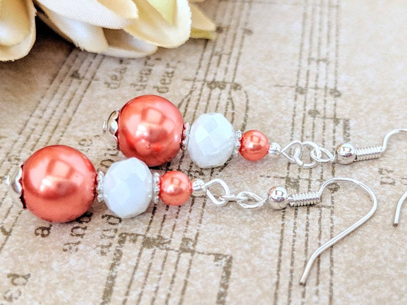 Bridesmaids Jewelry Gift for Her Spring Wedding Jewelry Artisan Coral Pearl Earrings Boho Dangle Earrings Handmade Jewelry Gift for Women
