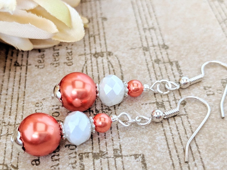 Bridesmaids Jewelry Gift for Her Spring Wedding Jewelry Artisan Coral Pearl Earrings Boho Dangle Earrings Handmade Jewelry Gift for Women
