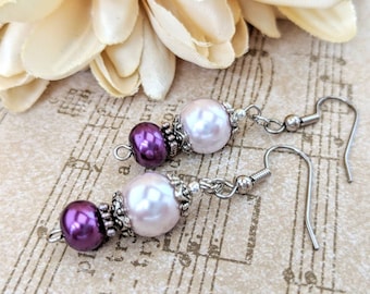 Lavender Earrings Sterling Silver, Wedding Jewelry Clip On Earrings Lilac, Purple Pearl Earrings Handmade Jewelry, Bridesmaids Gift for Her