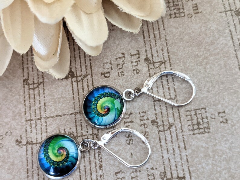 Sterling Silver Fibonacci Spiral Earrings, Sacred Spirals Nickel Free Earrings Dangle, Ocean Jewelry for Women, Unique Gifts for Sisters image 6