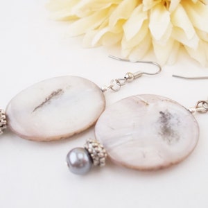 Sterling Silver Mother of Pearl Earrings Dangle, Hypoallergenic, Boho Earrings Handmade, Mothers Day Gift for Mom, Wedding Jewelry for Bride image 7