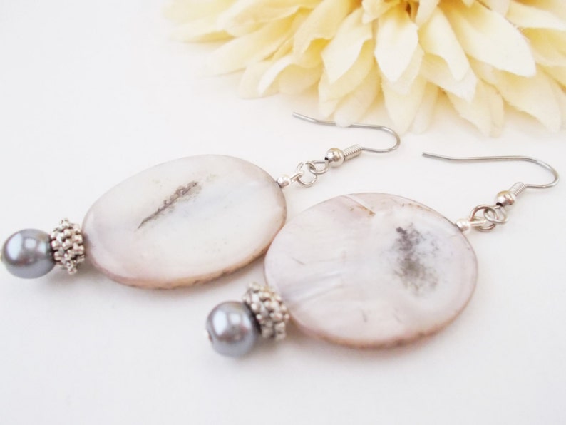 Sterling Silver Mother of Pearl Earrings Dangle, Hypoallergenic, Boho Earrings Handmade, Mothers Day Gift for Mom, Wedding Jewelry for Bride image 7