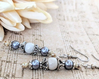 Sterling Silver Pearl Earrings Dangle, Boho Chic Wedding Jewelry Gift for Bridesmaids, Renaissance Earrings, Faire Gift for Her, Whimsigoth