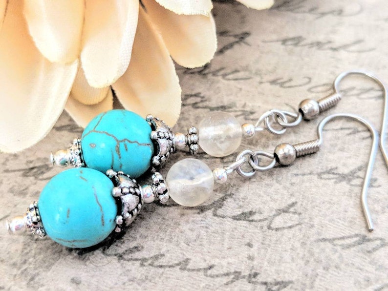 Sterling Silver Turquoise Earrings Dangle, Southwestern Jewelry for Women, Trendy Earrings Silver, Bohemian Earrings, Birthday Gift for Wife image 1