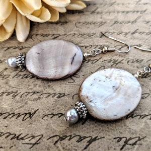 Sterling Silver Mother of Pearl Earrings Dangle, Hypoallergenic, Boho Earrings Handmade, Mothers Day Gift for Mom, Wedding Jewelry for Bride image 5