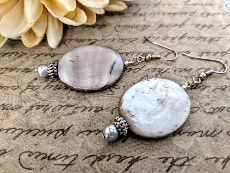 Sterling Silver Mother of Pearl Earrings Dangle, Hypoallergenic, Boho Earrings Handmade, Mothers Day Gift for Mom, Wedding Jewelry for Bride image 5