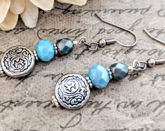 Sterling Silver Blue Earrings Dangle, Hypoallergenic, Celestial Earrings, Sky Blue Earrings, Mothers Day Gift for Mom, Zodiac Gift for Women