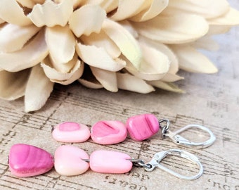 Sterling Silver Mother of Pearl Earrings, Pink Earrings Dangle, Hypoallergenic, Beach Bridesmaids Gift for Her, Valentines Day Gift for Wife