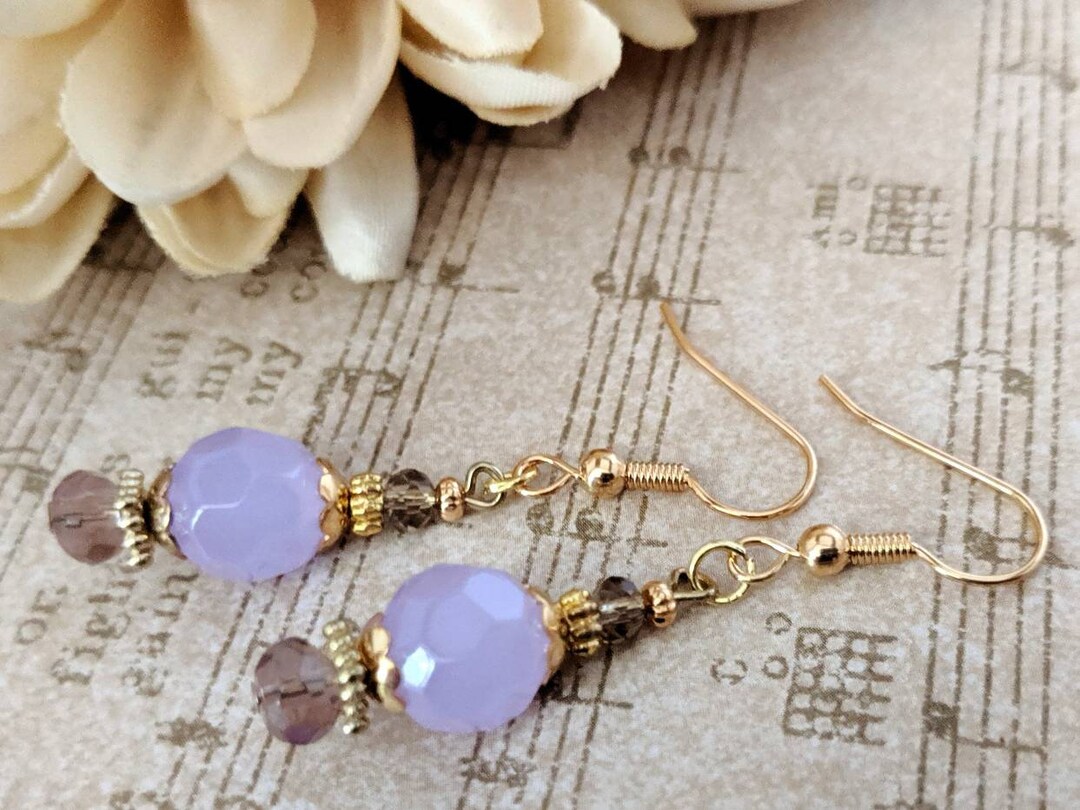Lavender Earrings Gold, Lilac Earrings, Hypoallergenic, Light Purple