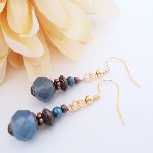 Something Blue for Bride from Sister, Dusty Blue Earrings Dangle, Hypoallergenic, Blue Pearl Earrings Handmade, 7th Anniversary Gift for Her image 3