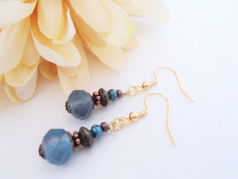 Something Blue for Bride from Sister, Dusty Blue Earrings Dangle, Hypoallergenic, Blue Pearl Earrings Handmade, 7th Anniversary Gift for Her image 3