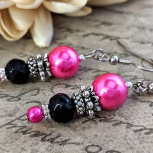 Sterling Silver Hot Pink Earrings Dangle, Hypoallergenic, Pearl Earrings Bridesmaids Gift for Her, Fuchsia Earrings, Barbiecore Jewelry image 2