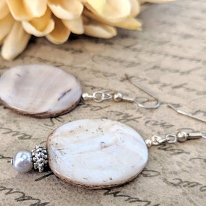 Sterling Silver Mother of Pearl Earrings Dangle, Hypoallergenic, Boho Earrings Handmade, Mothers Day Gift for Mom, Wedding Jewelry for Bride image 6