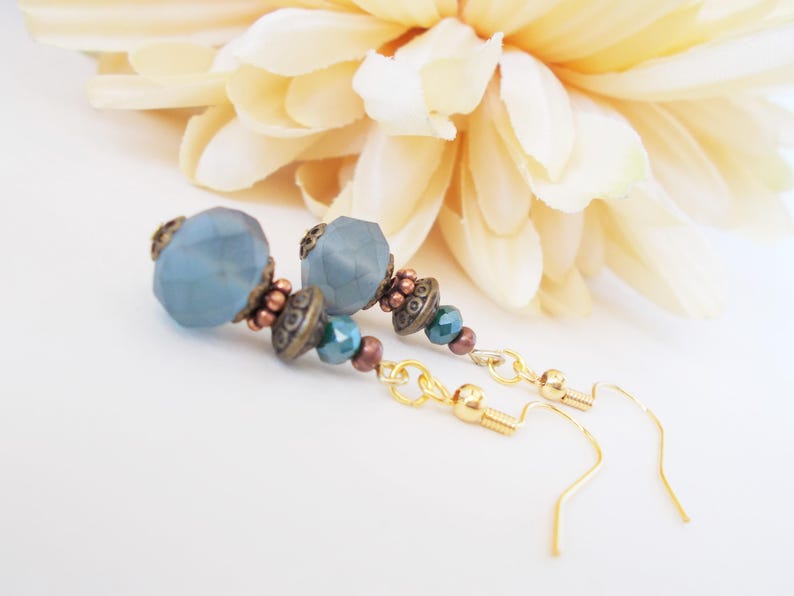 Something Blue for Bride from Sister, Dusty Blue Earrings Dangle, Hypoallergenic, Blue Pearl Earrings Handmade, 7th Anniversary Gift for Her image 6