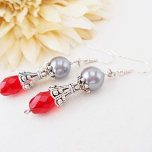 Sterling Silver Red Earrings Dangle, June Birthstone Jewelry Gift for Wife, Valentines Day Gift for Women, Pewter Earrings, Artisan Jewelry image 6