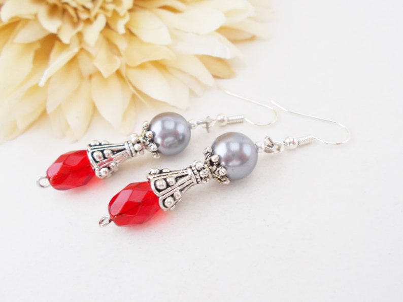 Sterling Silver Red Earrings Dangle, June Birthstone Jewelry Gift for Wife, Valentines Day Gift for Women, Pewter Earrings, Artisan Jewelry image 6