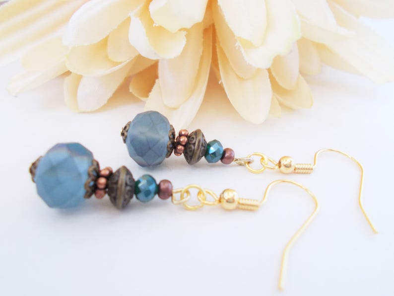 Something Blue for Bride from Sister, Dusty Blue Earrings Dangle, Hypoallergenic, Blue Pearl Earrings Handmade, 7th Anniversary Gift for Her image 2