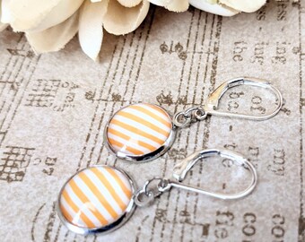 Sterling Silver Yellow Earrings Dangle, Striped Earrings, Birthday Gift Idea for Sister, Trendy Earrings, Leverback Earrings Artisan Jewelry